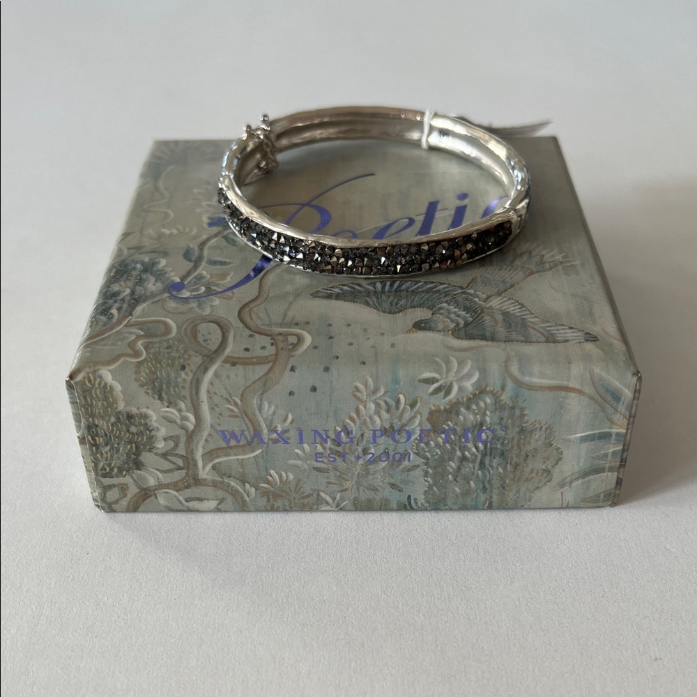 Waxing Poetic Silver Bracelet Hinge Bangle Crystal